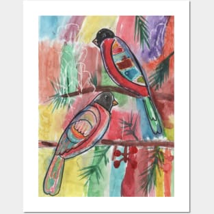 Rainbow Bullfinches Posters and Art